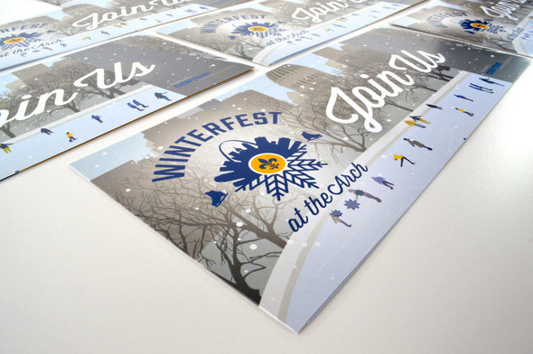 a print brochure for Winterfest at the Arch featuring an illustration of the outdoor skating rink